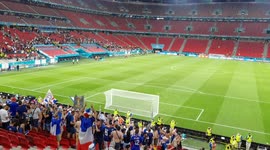 French fans seem to want to stay in Budapest stadium for the whole night, celebrating their qualification and 1st spot