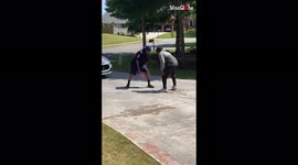 Delivery from deep! FedEx driver stops to play basketball after handing over package