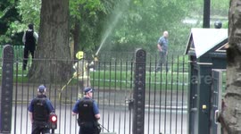 Fire outside Downing Street forces Boris Johnson to enter via front entrance