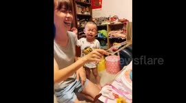 Adorable boy cries when mother cuts birthday cake resembling his favorite stuffed animal