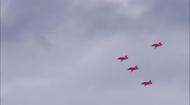 Red Arrows display team fly over Kent, UK