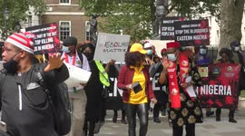 Supporters of Nigeria's ethnic Igbo people rally against Buhari in London