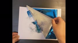 Foil reveal of JoyousJoyfulJoyness's custom pet portrait of a cat named Lily