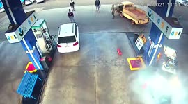 Petrol station pump bursts into flames after driver forgot hose