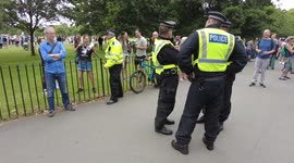 Protester in fake Police uniform during the Anti lockdown protest Unite for Freedom