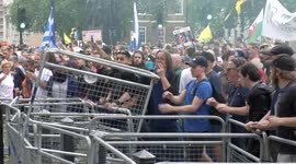 Scuffle develops outside Downing Street as anti-lockdown protesters march on London