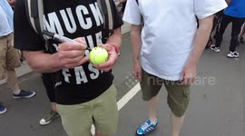 Protesters throw tennis balls at UK parliament during 'Unite for Freedom' protest