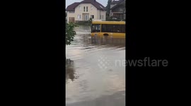 A flooded street in Minsk after a powerful rain, Belarus