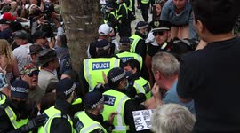Masked man hurls bottle at police officer's head at London anti-lockdown protest
