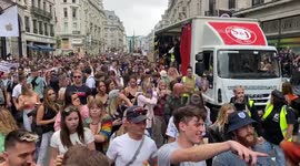 Thousands.dance through centeal London in freedom to dance protest