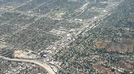 Flying over Burbank, Los Angeles, California area
