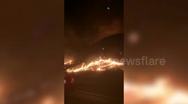 Shell fire burns 1,200 acres as fire seen raging down hillside along Interstate 5 in California
