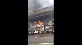 Fiery blaze shown at railway arches amid Elephant and Castle fire in London, UK