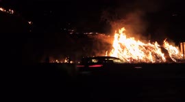 Shell Fire seen burning on hillside along Interstate 5 in Kern County, California