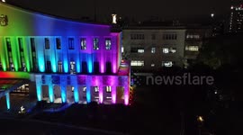 Palácio dos Bandeirantes  illuminated with the colors of the rainbow to celebrate Pride Day in Sao Paolo, Brazil