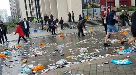 Hundreds of beer cans strewn across pavement outside Wembley as England fans enter stadium
