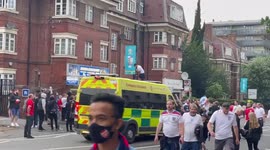 Ambulance turns up as England fans celebrate outside Wembley after Germany win