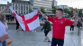 Triumphant England fans pile into Nottingham's Old Market Square for impromptu kickabout after Germany win