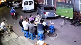 Delivery rider joins family watching Euro 2020 in street just as Cristiano Ronaldo scores penalty
