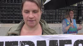 The protester believes that ivermectin is the cure to COVID-19, may be our savior in London, UK