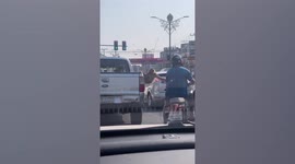 Aggressive chained monkey attacks motorcyclist