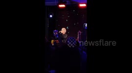 Bon Jovi performs his cult song on the Mobile World Congress in Barcelona, Spain