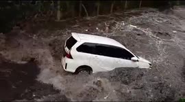 Watch moment car gets caught in landslide in Indonesia's West Java