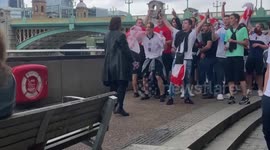 Unpleasant scenes as England football fans taunt woman before Ukraine clash