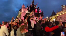 England fans celebrate as they make it through to the semi finals of the euros 2020