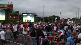 Fans go crazy for England’s third goal vsing Ukraine in the euros quarter final. At the ‘4TheFans’ Manchester Fan Park