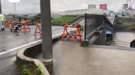 Japan: Portion Of Bridge In Shizuoka Collapses Due To Swollen River Brought About By Heavy Rains 2