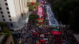 Aerial view on anti-Bolsonaro protesters in São Paulo, Brazil