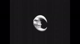 3D Animation Smiling Halfmoon Moon Face Bounces and Explodes Black Background with White and Grey 3D Moon
