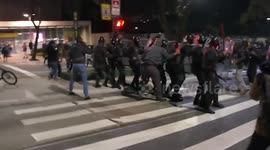 Clashes with police during anti-Bolsonaro protest in Sao Paulo, Brazil
