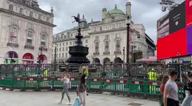 Boards protecting Shaftesbury Memorial Fountain in central London put up after England fans run amok