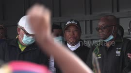 Jacob Zuma and Ace Magashule address supporters outside Nkandla