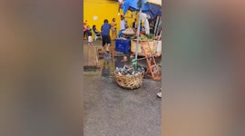 Filipino pensioner dives into dirty flooded canal to remove trash blocking drain