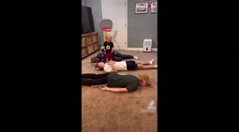 Carefree toddler has surprising reaction as his brothers all pretend to faint
