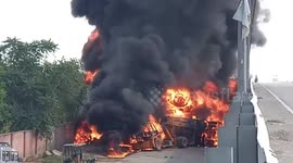 Massive Fire Broke Out In Rajasthan After Chemical Tanker Fell Down From Highway Bridge In Kotputli