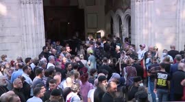 Orthodox believers pray in Tbilisi, Georgia to protest against pride march