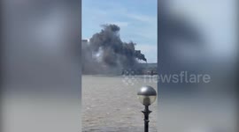 Firefighters tackle fierce blaze in Birkenhead Waste Water Treatment Works, Merseyside, UK