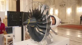 A New jet engine model in miniature in perfect functioning at the Palace of the Parliament, Bucharest, at Aero Days 2019 for Tech