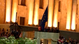 Anti-Pride protesters in Georgian capital tear down EU flag
