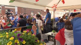 Massive street party erupts with thousands of Italian soccer fans celebrating and dancing in the streets in Woodbridge Ontario Canada after Italy wins Euro world cup 2021 semi final