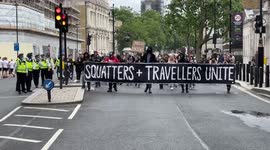 Squatters and Travellers protest in Whitehall, London for better living conditions