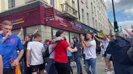 England fans chant outside Baker Street pub ahead of Denmark game in London