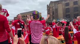 Danish fans in London sing anthem in fan area ahead of England match