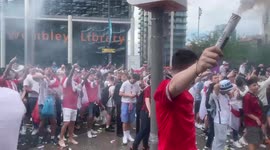 England fans drinking and letting off flares before the Denmark game