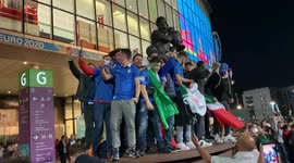 Italian fans singing national anthem outside Wembley after winning semi-final match
