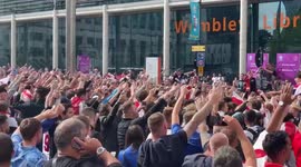 Huge crowd of England fans singing outside Wembley before Euro 2020 kick-off